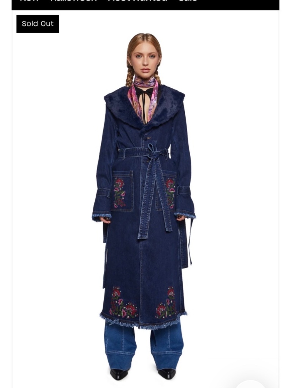 Dolls Kill Woven Dreams Denim Trench Coat Faux Fur Collar M - Picture 2 of 2